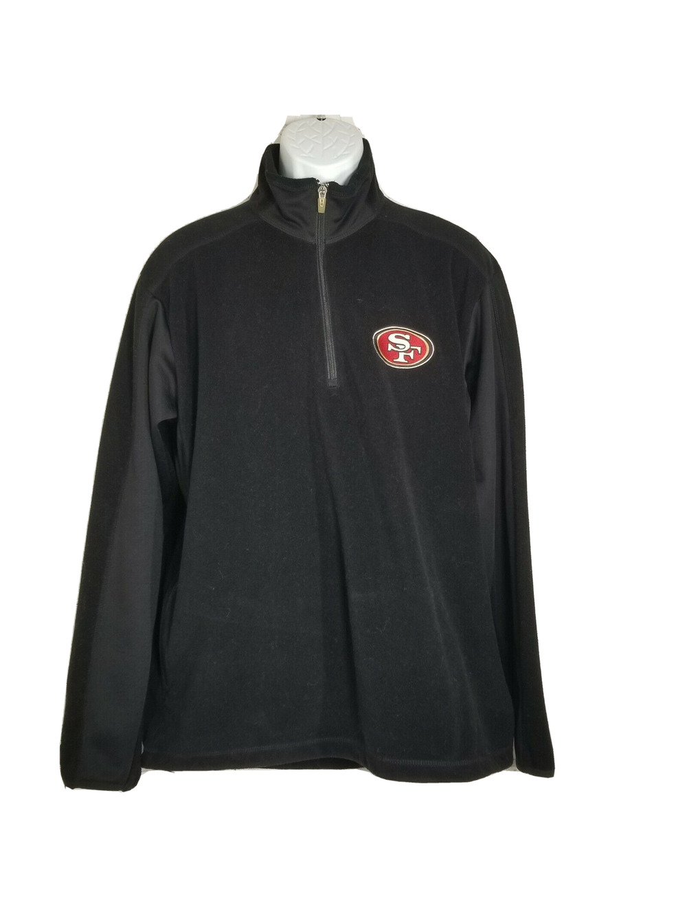 Antigua San Francisco 49rs Fleece Jacket Medium Black Zip Pockets 1/4 Zip NFL